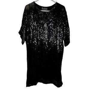 Vintage 1980's Royal Feelings HE 100% Silk Black Sequin Midi Dress NWT SZ M